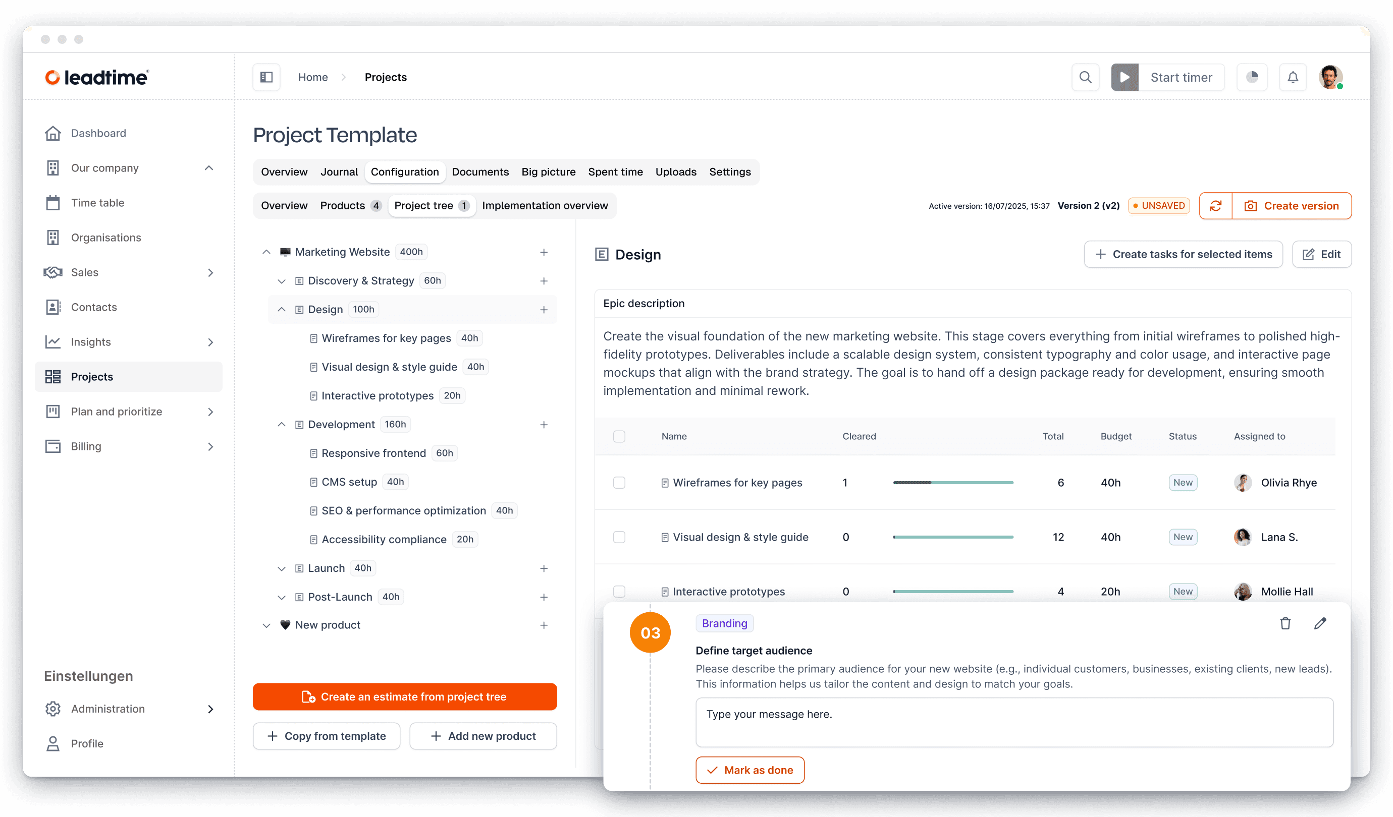 Leadtime agency management software – project dashboard overview