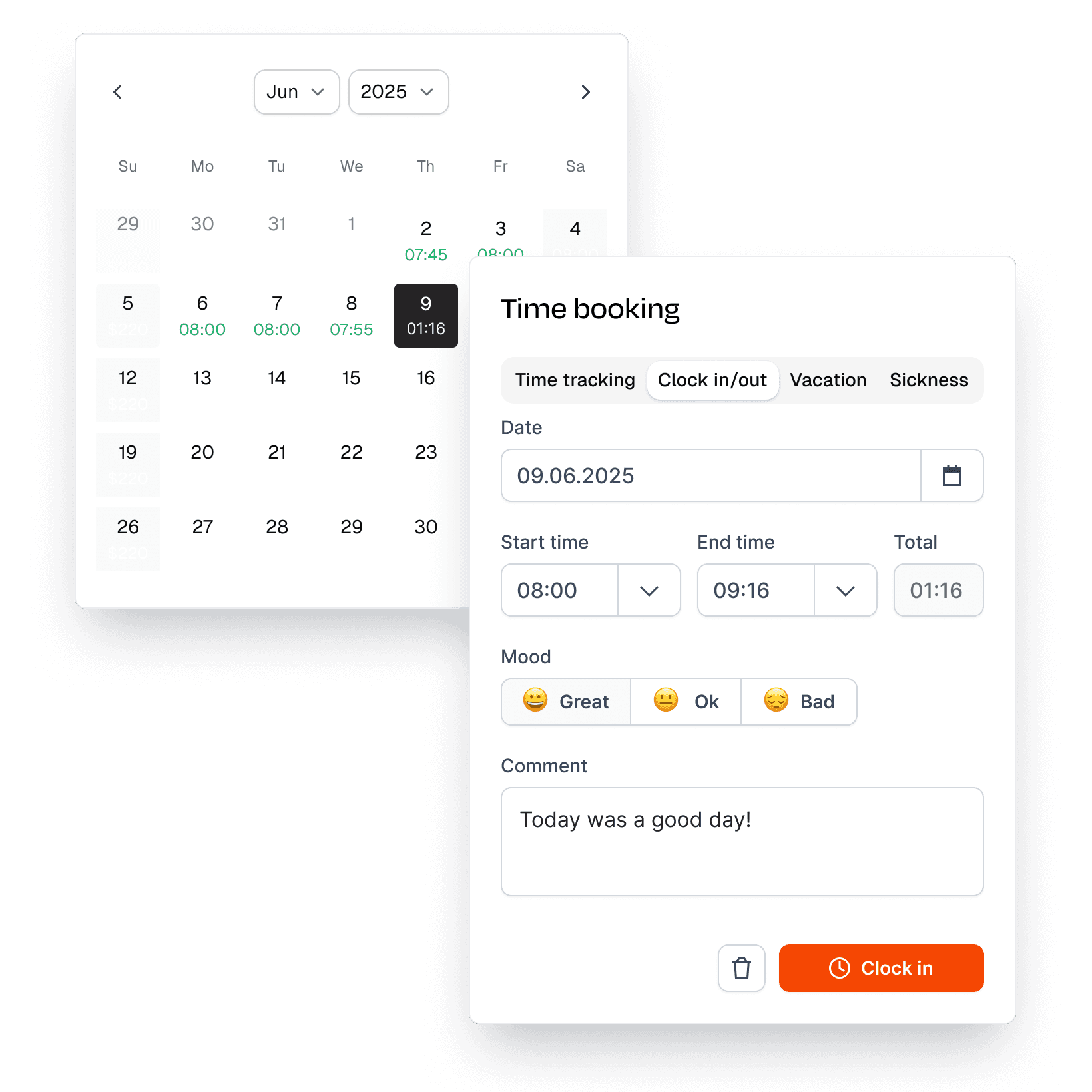 Leadtime timebooking calendar