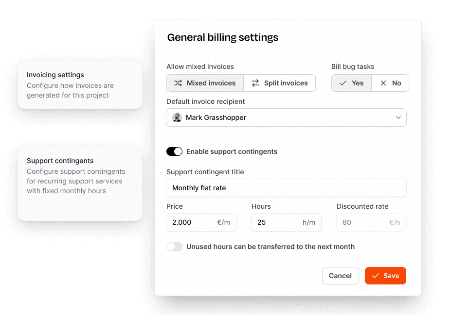 Retainer settings in leadtime invoices