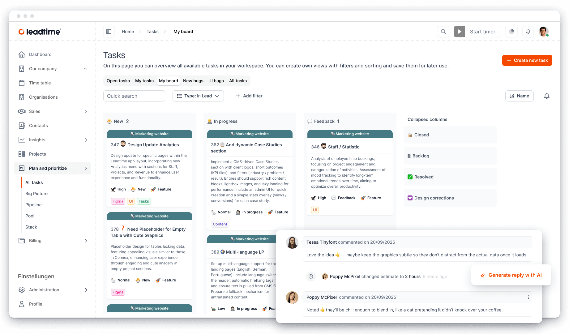 Leadtime project dashboard